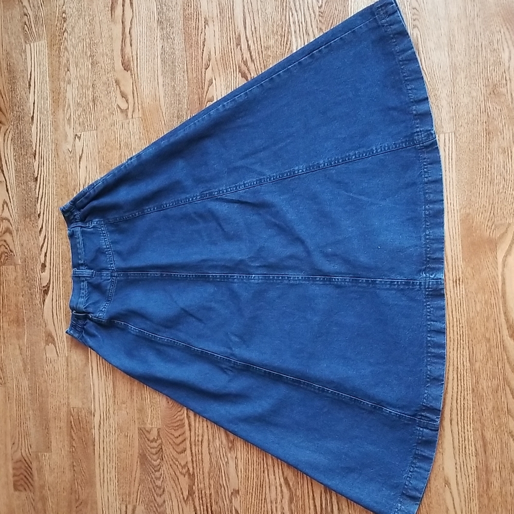 Blanche Porte Vintage Full Denim Skirt 100% Cotton A-Line Button Front Midi - Picture 8 of 8